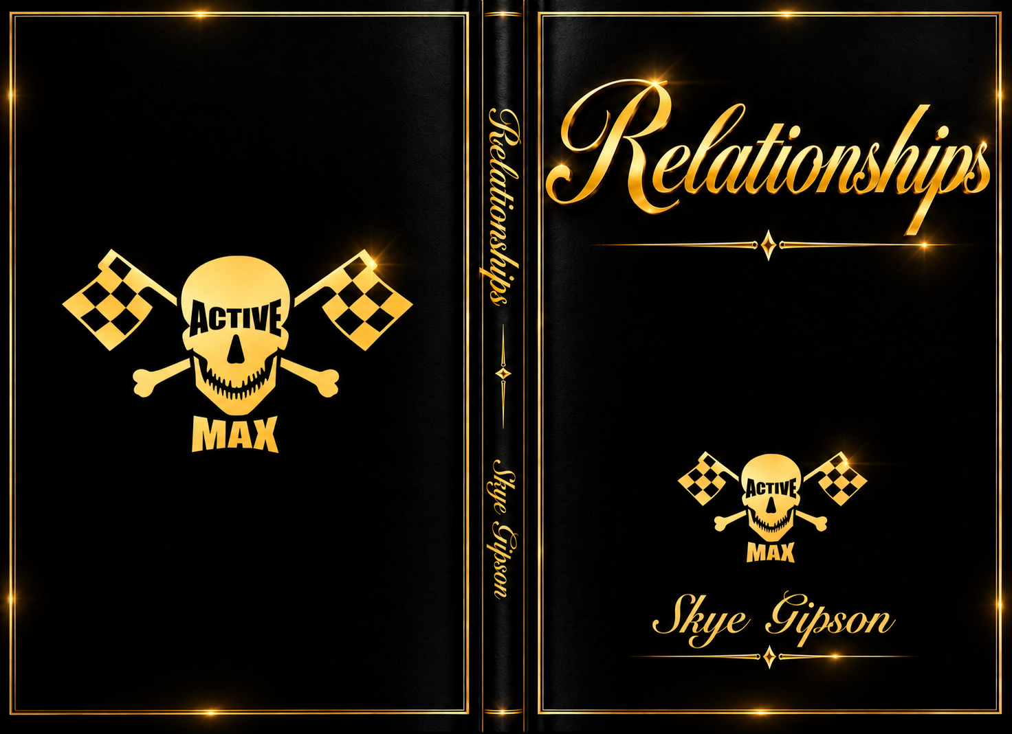 Relationships — digital book cover by Skye Gipson, black leather jacket with a golden skull emblem